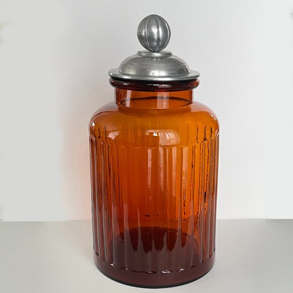 Vintage Amber Yellow Glass Kitchen Storage Jars, Apothecary Style - Large 13" - Picture 1 of 11